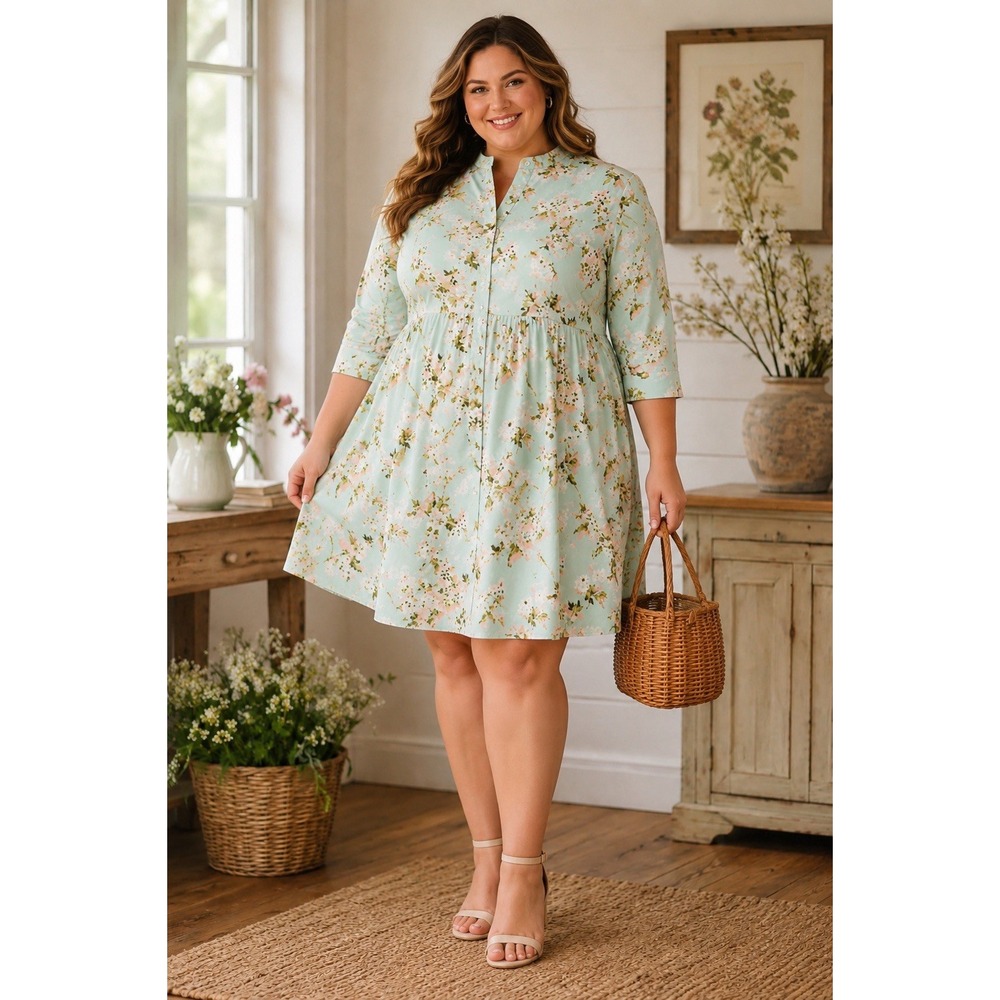Tuckernuck Aqua Watercolor Royal Shirt Dress Size XL Floral Cottagecore NWT